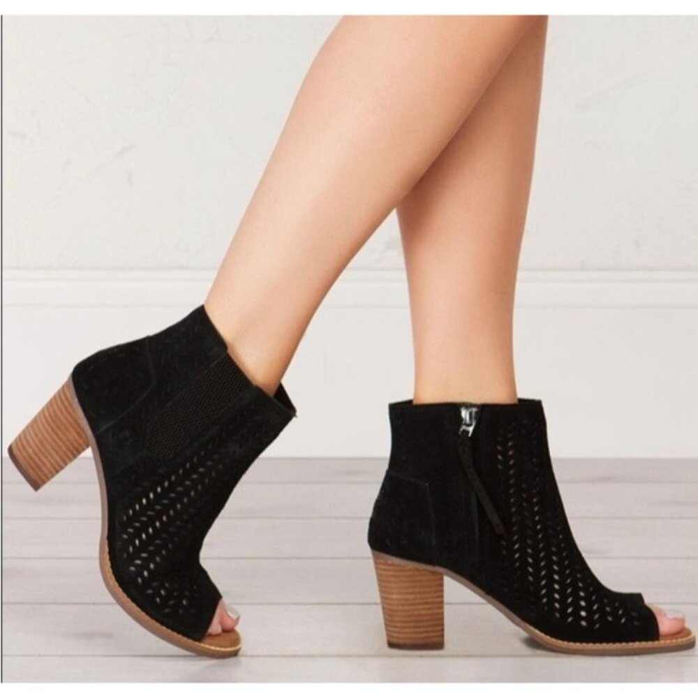 Toms Majorca Black Peep Toe Bootie Size 11